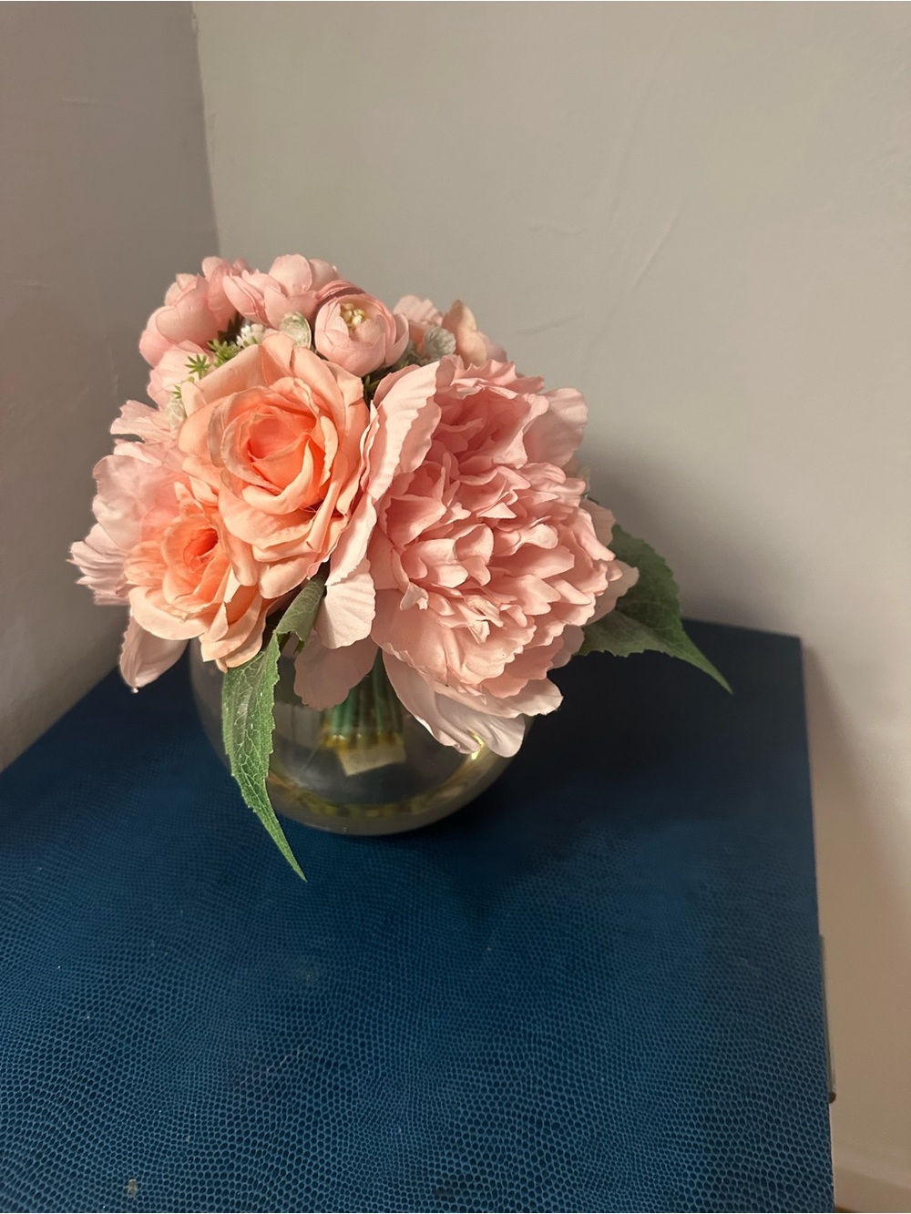 Artificial Pink Peony & Rose Bouquet in Glass Vase - Home Accents